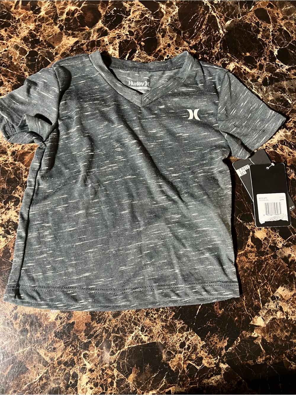 🪐Hurley Boys Gray Space-Dye V-Neck Tee